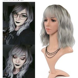 Silver Gray Wig with Bangs